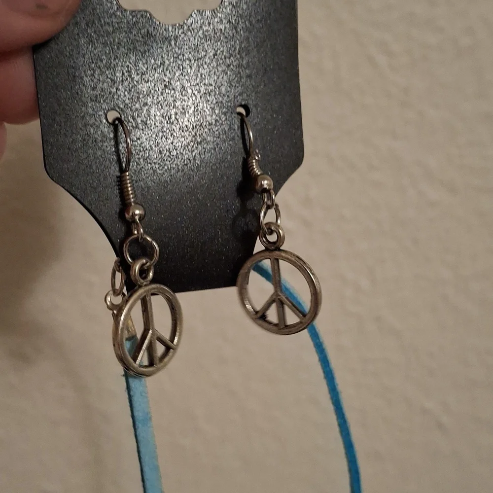 Peace Symbol Blue Necklace and Earring Set